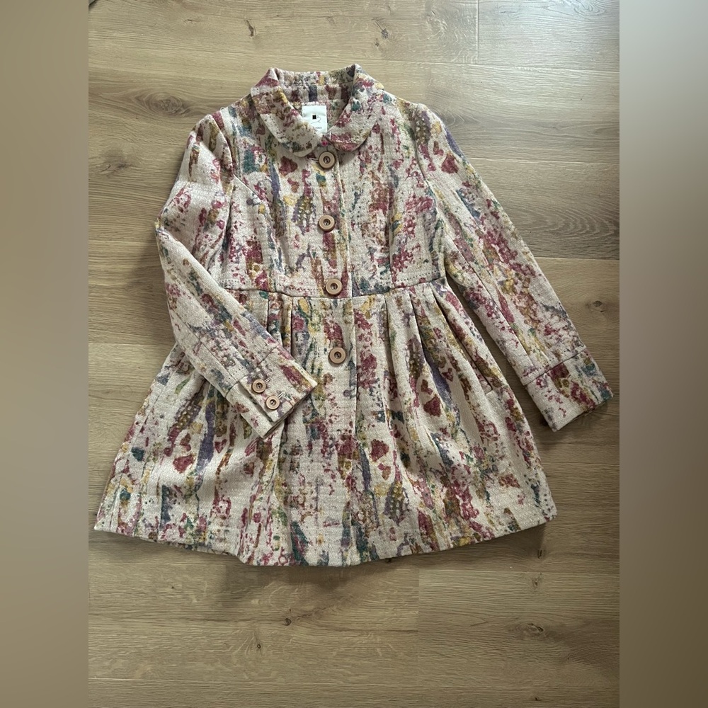 Vintage Anthropologie Elevenses Blurred Fresco Peacoat in Pastels size 10
